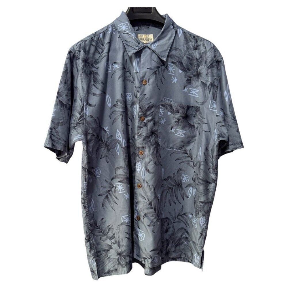 Vintage blue Hawaiian shirt Bill Blass XL Floral Tropical Design